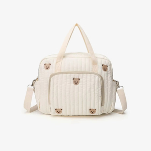 Flauschige Gesteppte Wickeltasche für Mütter mit Stickerei, Schultertasche aus Baumwolle für Neugeborene, Tragetasche mit Teddybär-Muster - Product Image 1