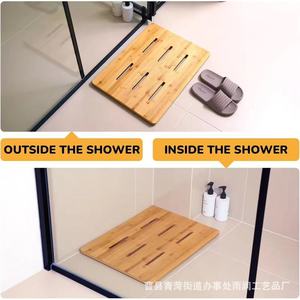 Alfombra Antideslizante de Bambú para Baño, Alfombra Impermeable para Ducha, Rectangular, Estilo Minimalista, Diseño Sólido - Product Image 2