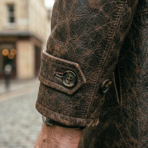 Wholesale Top Selling <b>Men</b>’s <b>Long</b> <b>Coat</b> Double Breasted Custom Color Embossed Genuine Leather <b>Coat</b> Mid Length Winter Wear - Product Image 4