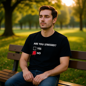 T-shirt Promozionale Unisex Nera 'Are You Stressed' con Design Anti-Stress - Product Image 3
