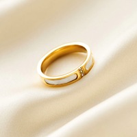 Bague en acier inoxydable blanc pour femme, minimaliste, haute brillance, inaltérable, avec nacre et zircon cubique, pour mariage et fiançailles