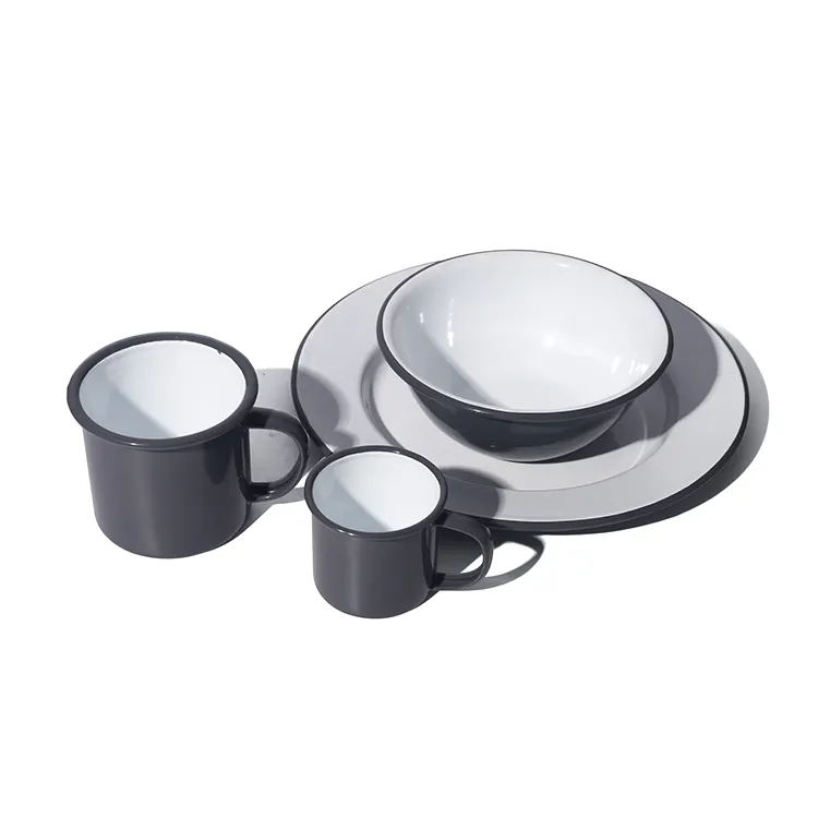 Indoor Outdoor Custom Color Enamel Tablewares Enamel Cup Bowl Plates Enamel Dinnerware Set