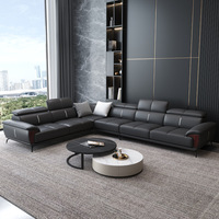 Ensemble de canapés en cuir microfibre en forme de U, design minimaliste moderne, avec interface USB et stéréo Bluetooth pour salon et home cinéma