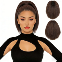 Chaofan En gros Extensions de cheveux synthétiques queue de cheval à cordon de serrage Afro Kinky Yaki Lisse Fibre résistante à la chaleur 12 pouces Noir