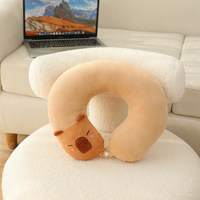 Vente en gros Capybara Oreiller de voyage en forme de U Oreiller en peluche pour appuie-tête en forme de cou Oreiller en peluche pour avion, train, voiture, bureau