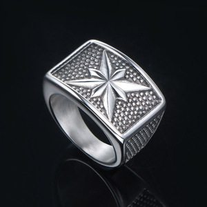 Men's Star <b>Titanium</b> Steel <b>Ring</b> Eight Pointed Geometric Design Punk Style Jewelry Gift SA1047 - Product Image 2