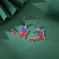 Boucles d'oreilles drapeau et carte d'Haïti Boucles d'oreilles en acier inoxydable de style classique plaqué or 18 carats Bijoux en émail de mode