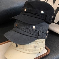 Gorra plana retro americana con remaches, de alta gama, informal y versátil para mujer, sombrero ecuestre que estiliza el rostro, 100% algodón.