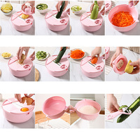 SY 12 in 1 Fruit- en groentegereedschap keuken gadgets snijder snijmachine draaibare multifunctionele snijder met afdruipbak