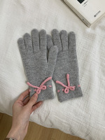 Gants cinq doigts mignons en acrylique/tricot de coton pour femme, chauds d'hiver, compatibles écran tactile, pour le cyclisme, style uni, longueur poignet