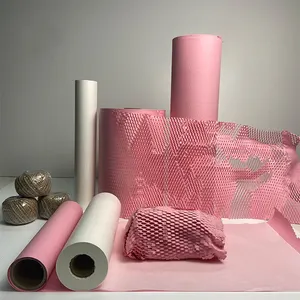 Rosa embalagem papel favo de mel amortecimento rolo perfurado-embalagem reciclado almofada embrulho rolo Eco Friendly Moving Green Wrap