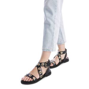 Carmela Women's <b>Flat</b> Sandal Black 38 With Gold Grommets And Buckle Closure - Product Image 5