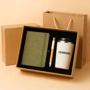 Set de Regalo Ecológico con Cuaderno de Bambú, Vaso de Paja de Trigo y Bolígrafo en Caja de Cartón Kraft para Marca Corporativa - Product Image 2