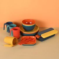 Ensemble de 36 bols et assiettes réutilisables sans BPA, ensemble de vaisselle écologique en paille de blé avec logo de marque personnalisé