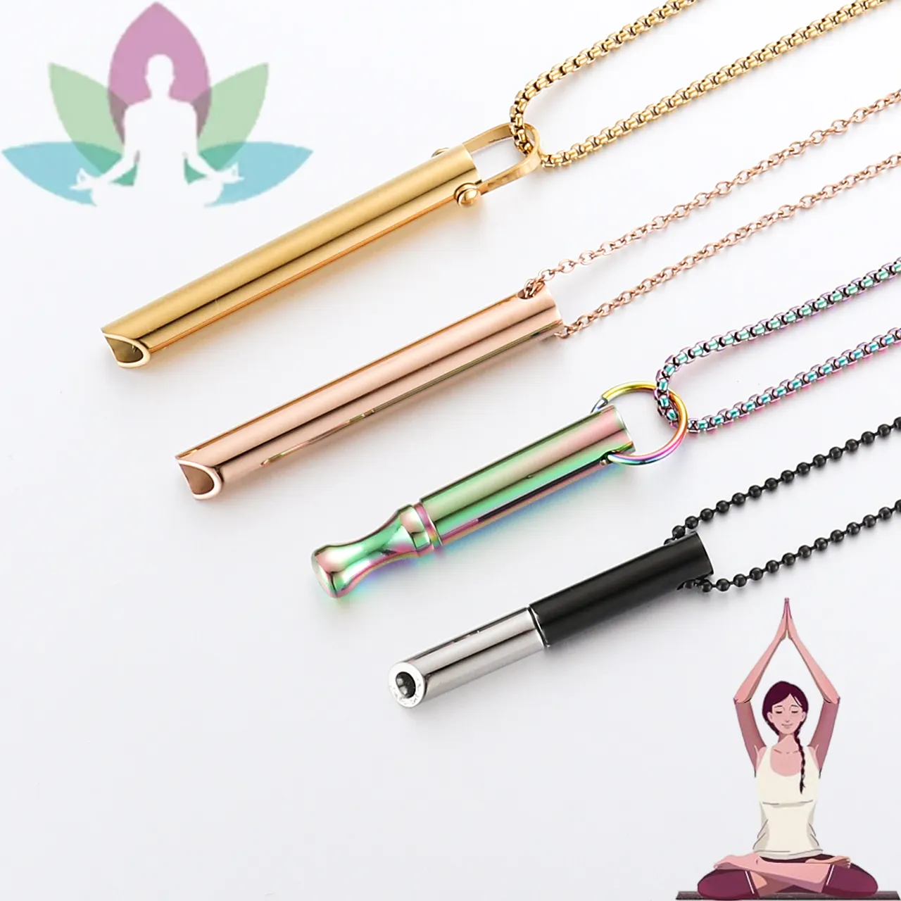 Roestvrijstalen Angst Stress Reliëf Sieraden Mindful Fluit Ademhaling Ketting Voor Het Kalmeren Van Verlichting Meditatie Angst Ketting