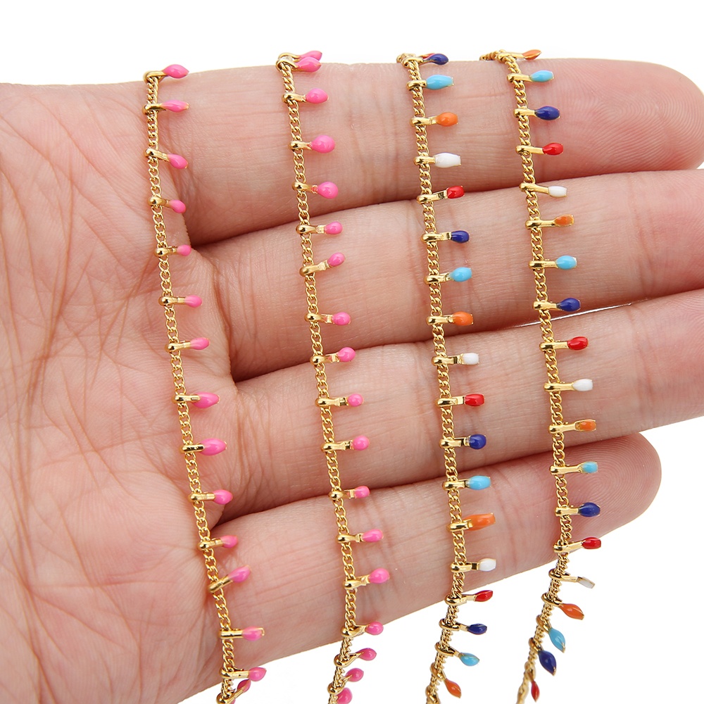 Colourful Enamel Leaf Chains Necklace Component DIY Jewelry Making Bracelet Crafts Accessories