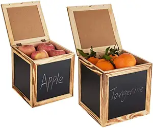 Storage Box with Chalkboard Blackboard Paint Rustic Wooden Decor Storage Crates with Hinged Lid Wood Cube Organizer Bin