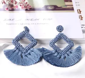 New Earrings Temperament Sapphire Blue rice bead Earrings Blue Gemstone Earrings