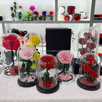 Fleurs roses éternelles Roses naturelles fraîches conservées Dôme en verre LED pour la fête des mères Saint Valentin Style romantique pour les festivals