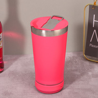 Speaker Bluetooth 16oz untuk di Mobil, Cangkir Vakum Terisolasi Baja Tahan Karat 304, Tumbler Bir Portabel untuk Luar Ruangan dengan Pembuka Botol