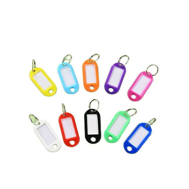 10個卸売多色プラスチックキーホルダー荷物IDラベルホテル名カードタグ手荷物用スプリットリング付きキータグキーリング