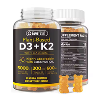 Compléments Gommeux Végétaliens Vitamine D3 + K2 – Vitamine D avec MK7 K pour le Calcium, des Os Plus Forts et une Santé Immunitaire Améliorée – Gommes Vitaminées