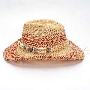 Chapeau de paille tressé à la main bicolore style bohème à large bord roulé pour unisexe, chapeau ethnique en corde de jazz, idéal pour l'été, les voyages en extérieur et la protection solaire - Product Image 6