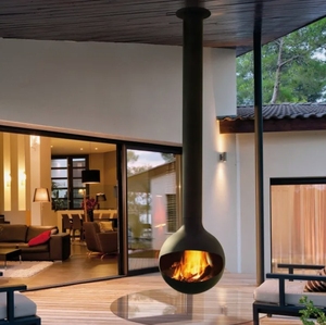 Cheminée suspendue à bois avec cheminée, en acier au carbone sphérique, rotation à 360 degrés - Product Image 1