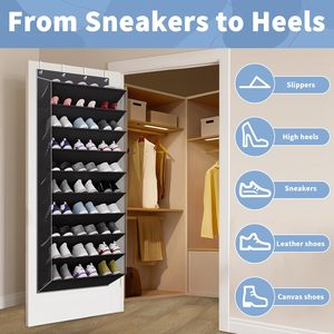 Organizador de zapatos para colgar sobre la puerta de 10 niveles, 33x15x85cm, con bolsillos profundos para almacenamiento en el armario - Product Image 4