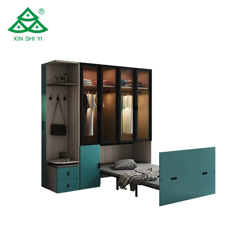 Yeni tasarım melamin malzeme Modern yatak odası gardırop dolap çok fonksiyonlu Armoire katlanır