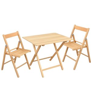 <b>Folding</b> Wooden <b>Dining</b> Set With Rectangular <b>Table</b> And 2 Chairs Natural Color 80x60x72 Cm Outdoor Patio Furniture - Product Image 1