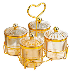 Divided Snack Platter With 5 Glass <b>Jars</b> Gold Frame Lid Party Home Use - Product Image 4