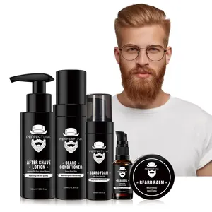 Private Label Men Grooming Care Set Natural Organic Facial Hair Growth Oil Balm Serum Beard Beard Kit For Styling Softens