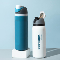 Bouteille d'eau sport isotherme à double paroi personnalisée en acier inoxydable avec couvercle verrouillable et paille, sans BPA, pour la gym et la course à pied
