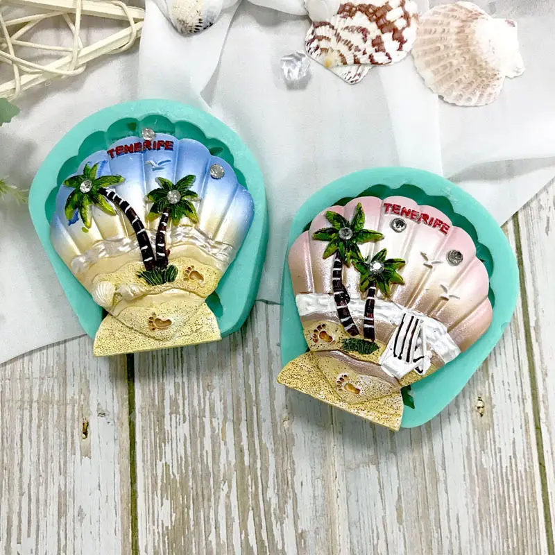 INTODIY Tropical Beach Scenery Coconut Tree Sailboat Shell DIY Silicone Mold Chocolate Biscuit Silicone Clay Mold