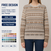 Maßgefertigter Damen-Fair-Isle-Strickpullover mit Rundhalsausschnitt, Mehrfarbig Creme-Braun, Diamantmuster, OEM ODM Fabrik