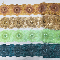 Perles avec bordure brodée de paillettes, dentelle, accessoires de vêtements DIY, tissu de dentelle nigérian pour femme, robe