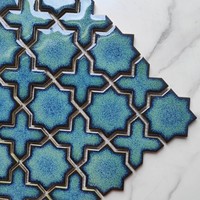 Chine prix d'usine brillant turquoise vert bleu maroc étoiles croix vitrée salle de bain céramique mur dosseret carrelage
