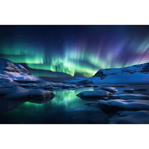 Toile de fond photographique Aurore Boréale Glaciar arctique <span class=keywords><strong>Montagne</strong></span> enneigée Ciel étoilé Lac Norvège Hiver Lumière du Nord Fond <span class=keywords><strong>photo</strong></span> - Product Image 3