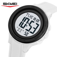 SKMEI 2458 jam tangan olahraga Digital, arloji warna putih Stopwatch waktu ganda