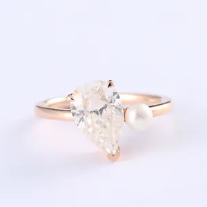 Hot Sale Real Gold 9K 14K 18K S925 Silver Women Engagement Wedding Rings Set Pear Cut Moissanite Ring