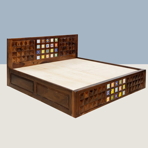 Cama de Madera Maciza de Sheesham de Diseño Moderno, Hecha a Mano, con Cajones Extensibles para Almacenamiento, Ideal para Villas y Resorts - Product Image 5