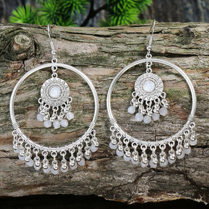 Bohemian <b>Hoop</b> Earrings Alloy Antique <b>Silver</b> Plated Imitation Pearl Women's Party Jewelry - Product Image 3