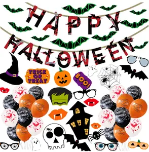 Bloederige Halloween Bat Ghost Skull Bedrukte Ballonnen Banners Foto Rekwisieten Halloween Raam Open Haard Achtergrond Feestdecor Set