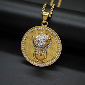 Popular Stainless Steel 18K Gold Fine Animal Jewelry Pendants Hip Hop Cubic Zirconia Wolf Head Pendant Necklace