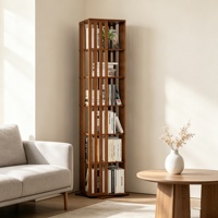 Étagère à livres autoportante en bambou moderne à 6 niveaux, rotative à 360°, robuste, gain de place, rangement ouvert, pour la maison et le bureau