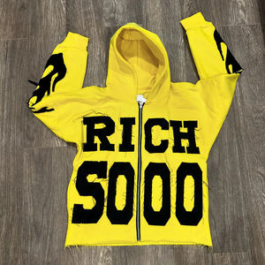 Sweat à capuche pour homme de haute qualité 100% coton, style Y2K délavé, respirant, coupe ample, ourlet brut, fermeture éclair personnalisée, appliqué brodé, hiver - Product Image 4