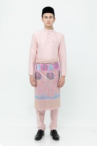 SIPO Islamic Muslim Male New Design Solid Color Silk Floral Print Round Neck Malaysia Fashion Baju Melayu for Men - Product Image 5