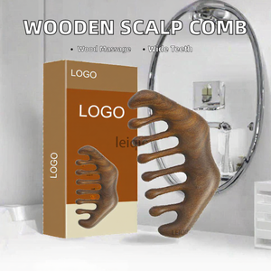 Peine de madera de sándalo personalizado con logo para masaje del cuero cabelludo, cepillo masajeador de dientes anchos para el crecimiento del cabello en casa para hombres y mujeres - Product Image 2