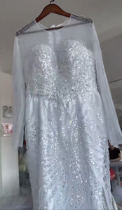 Vestido de Novia de Lujo con Cuentas, Estilo <span class=keywords><strong>Sirena</strong></span>, Manga Larga Ilusión, Corsé con Pedrería, Cola Capilla, Tallas Grandes para Novias Africanas - Product Image 6